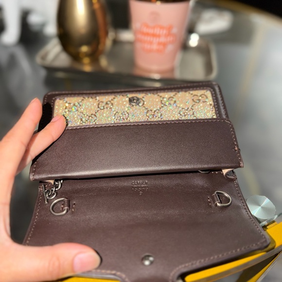 Bejeweled Brown Embellished Women's crossbody chain mini Bag - Picture 7 of 11